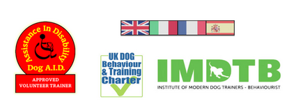 IMDTB, UK Behaviour & Training Charter, Dog A.I.D. Approved volunteer Trainer, Pawsitive Coach (Miriam) logos